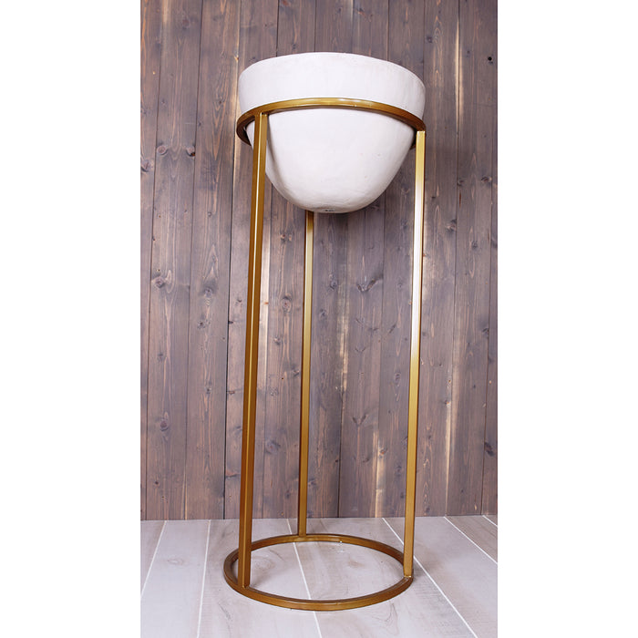 35" X 14" Iron Pedestal Container w/Stand - Stone/Gold