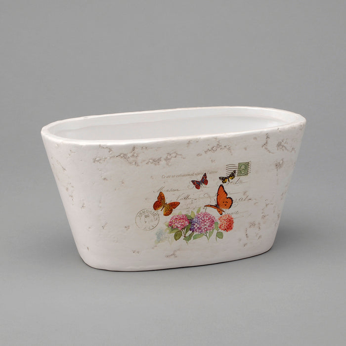 Dolomite Oval Planter w/Butterflies