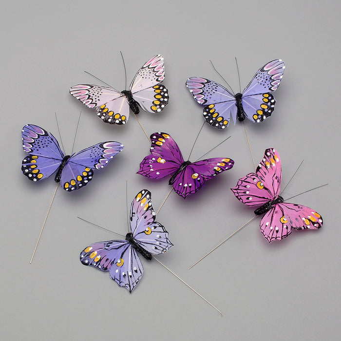 Feather Butterfly On Wire - Purple Combination