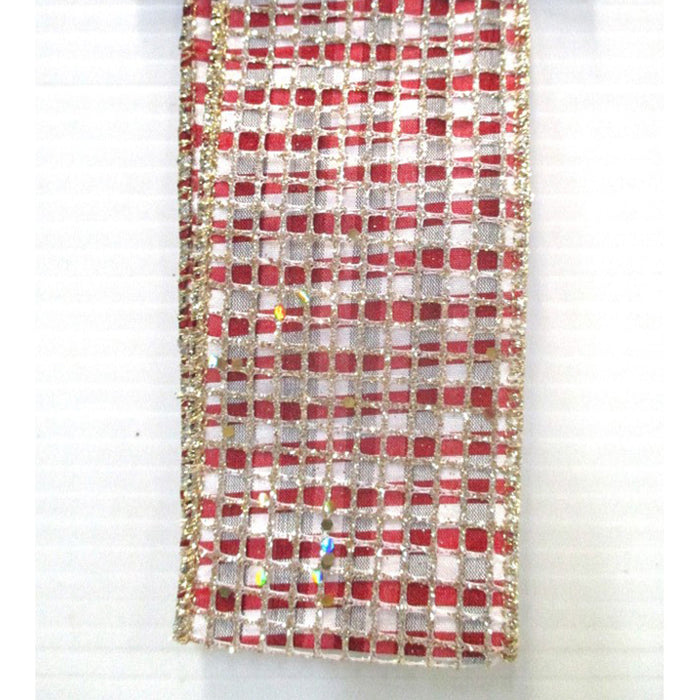 Dupion Glitter 2.5"X10Yd - Red/White
