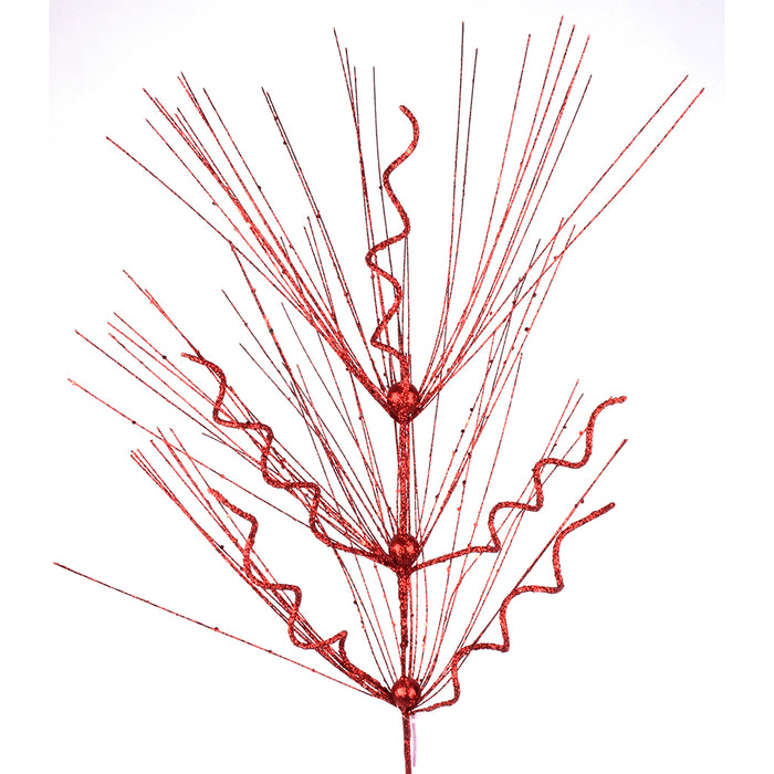 35" Glitter Twig Loop Grass Spray - Red