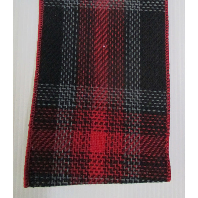 Linen Plaid Ribbon - Red/Grey/Black