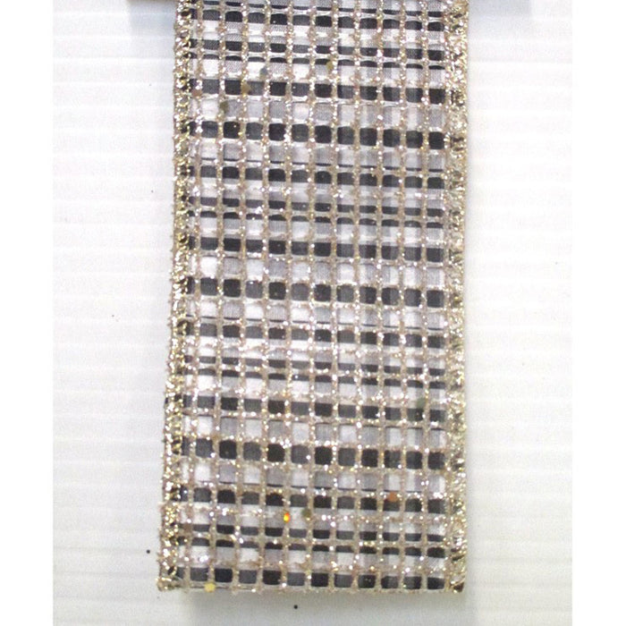 Dupion Glitter 2.5"X10Yd - Black/White