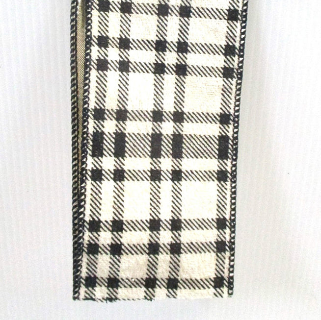 Velvet Plaid Ribbon - Cream/Black