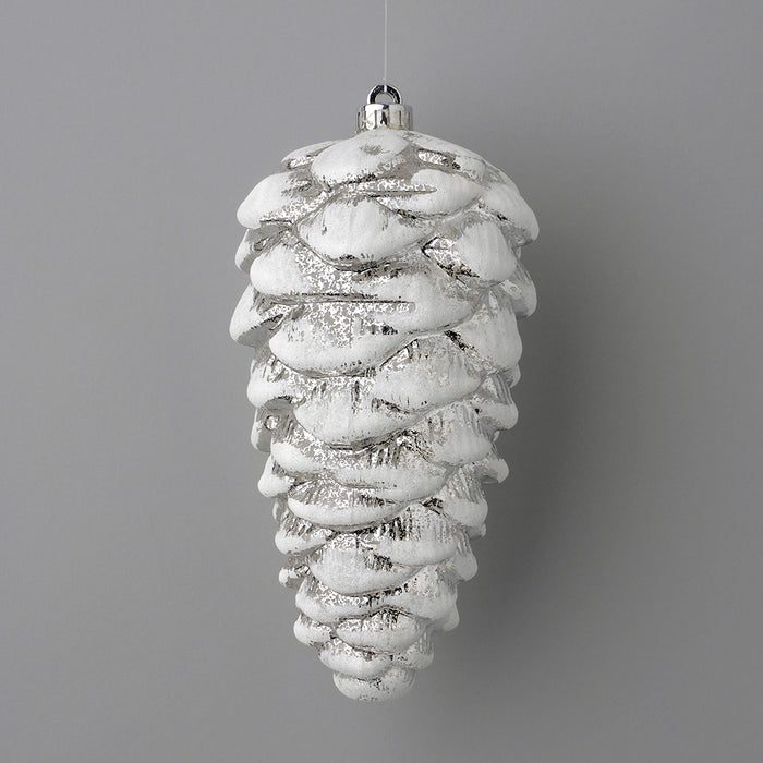 10"L Plastic Cone Ornament Silver/White