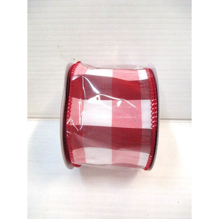 Dupion Check Ribbon - Red/White/Pink