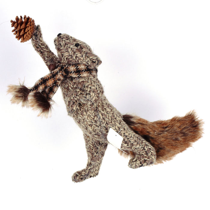 12" Wool Squirrel w/Pinecone - Brown/Natural