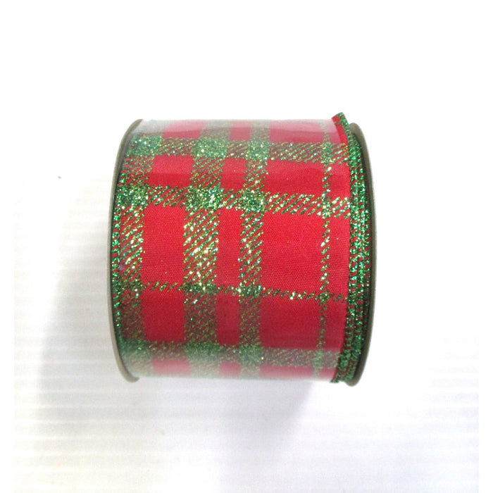 Glitter Check Ribbon - Red/Green