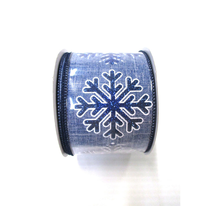 Glitter Snowflake Ribbon - Blue/Cream