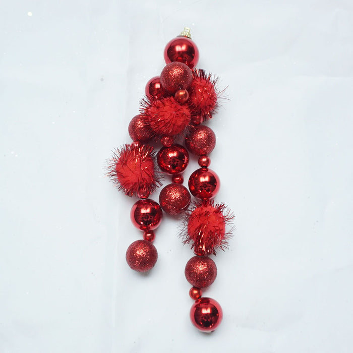 9" Tinsel Ball Drop Ornament - Red