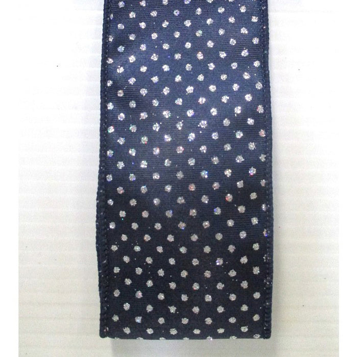 Linen Glitter Polka Dot Ribbon - Navy