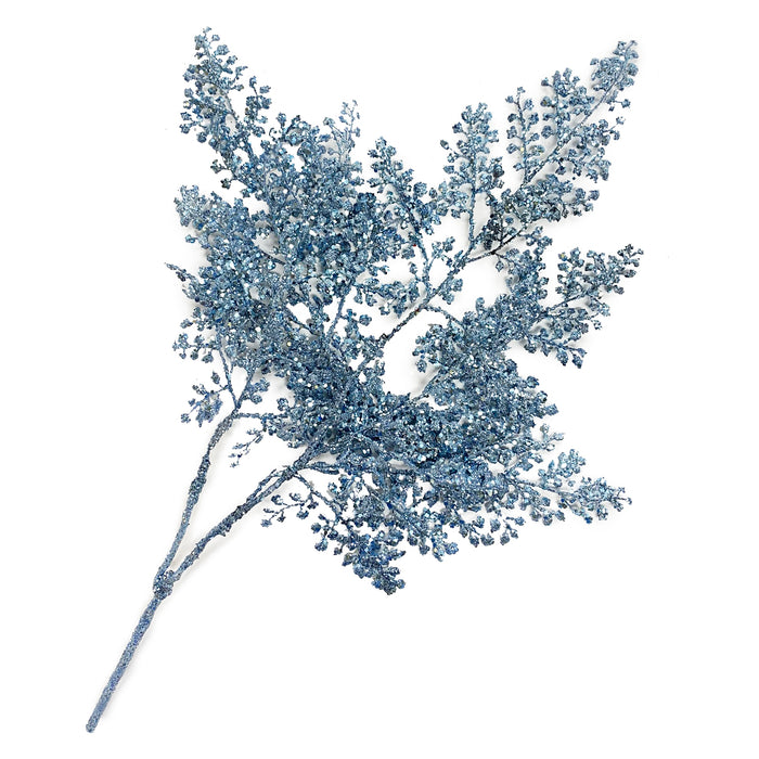 31" Glittered/Sequin/Fern Leaves Spray - Ice Blue