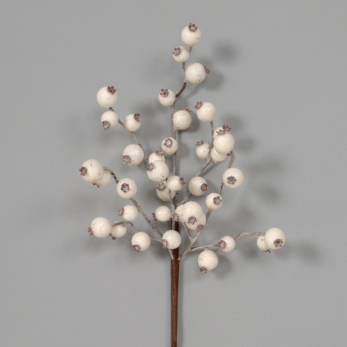 14-1/2" Hw Glittered Styro Crabapple Pick X 3 White Frost