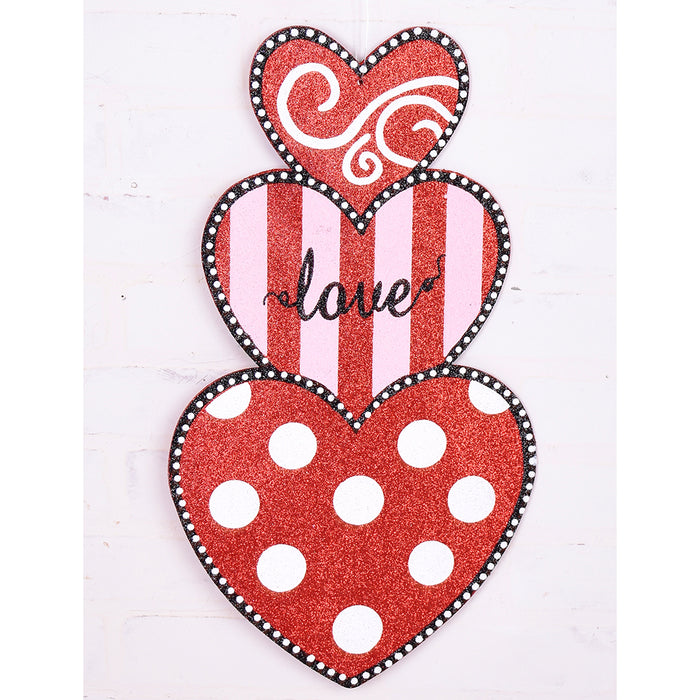 20" Valentine Love Glitter Heart Hanging - Rd/Wh/Pk/Blk