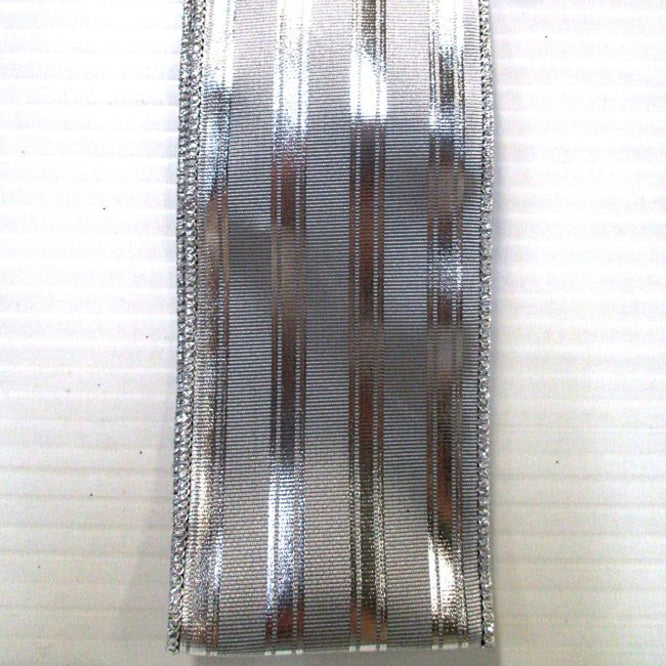 Metallic Stripe Ribbon - Platinum