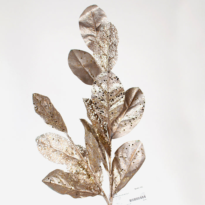 34" Glitter Magnolia Leaves Spray - Platinum