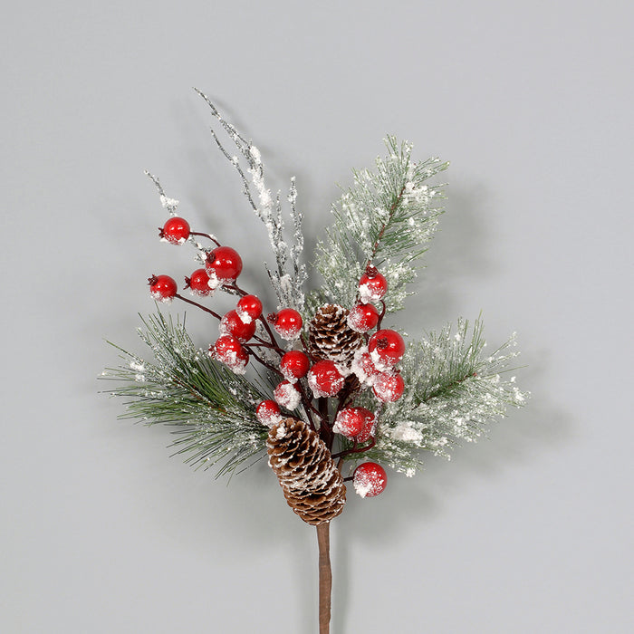 17"L Pe Snow Berry/Twig /Pine/Pinecone Pick Red/Green