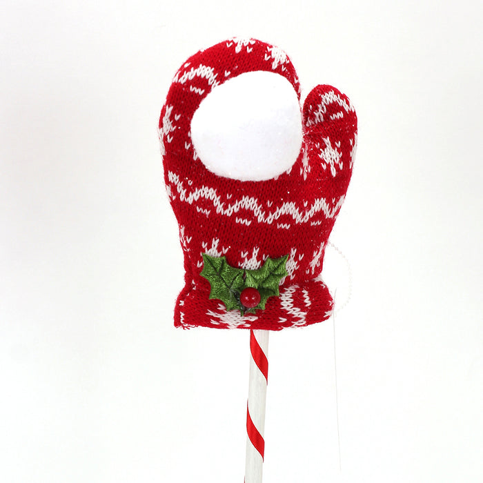 20" Snowball Mitten Pick - Red/White/Green