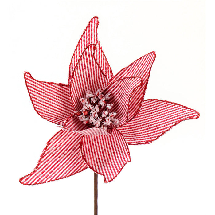 12" Jolly Stripe Poinsettia Pick - Red/White