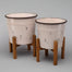 Metal Round Planter w/Wood 4 Leg Stand - Small