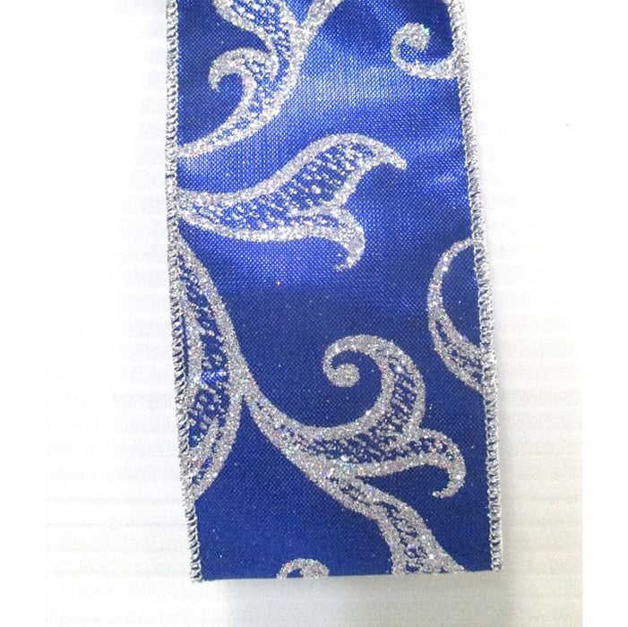 Satin Glt Leaf 2.5"X10Yd - Navy/Silver