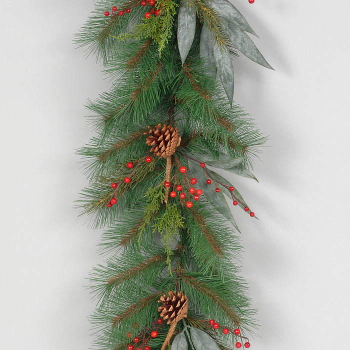 6' Long Needle Pine/Red Berries Garland