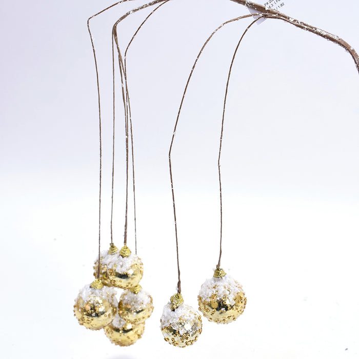 27" Hanging Snow Ball Spray - Gold