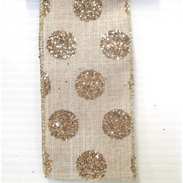 Linen Glitter Polka Dot 2.5"X10Yd - Taupe/Gold